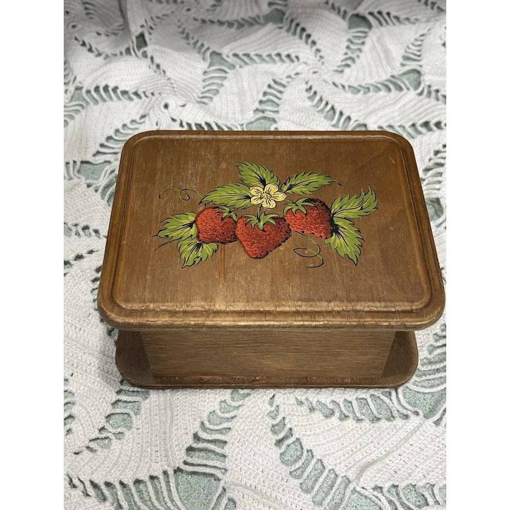 Vintage Wooden Napkin Holder Hand Painted Strawberry Design Cottage Grandma Core